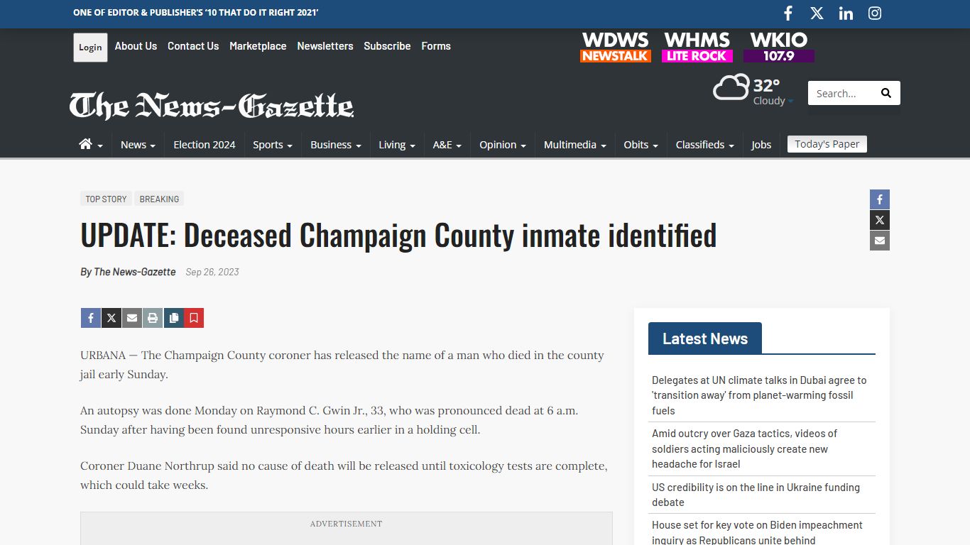 UPDATE: Deceased Champaign County inmate identified - The News-Gazette
